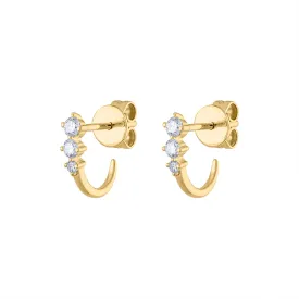 14KT GOLD THREE DIAMOND WRAP HUGGIE EARRING