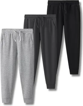 3 Pack Boys Lightweight Jogger Pants, Youth Athletic Sweatpants, Kids Toddlers Clothes Apparel