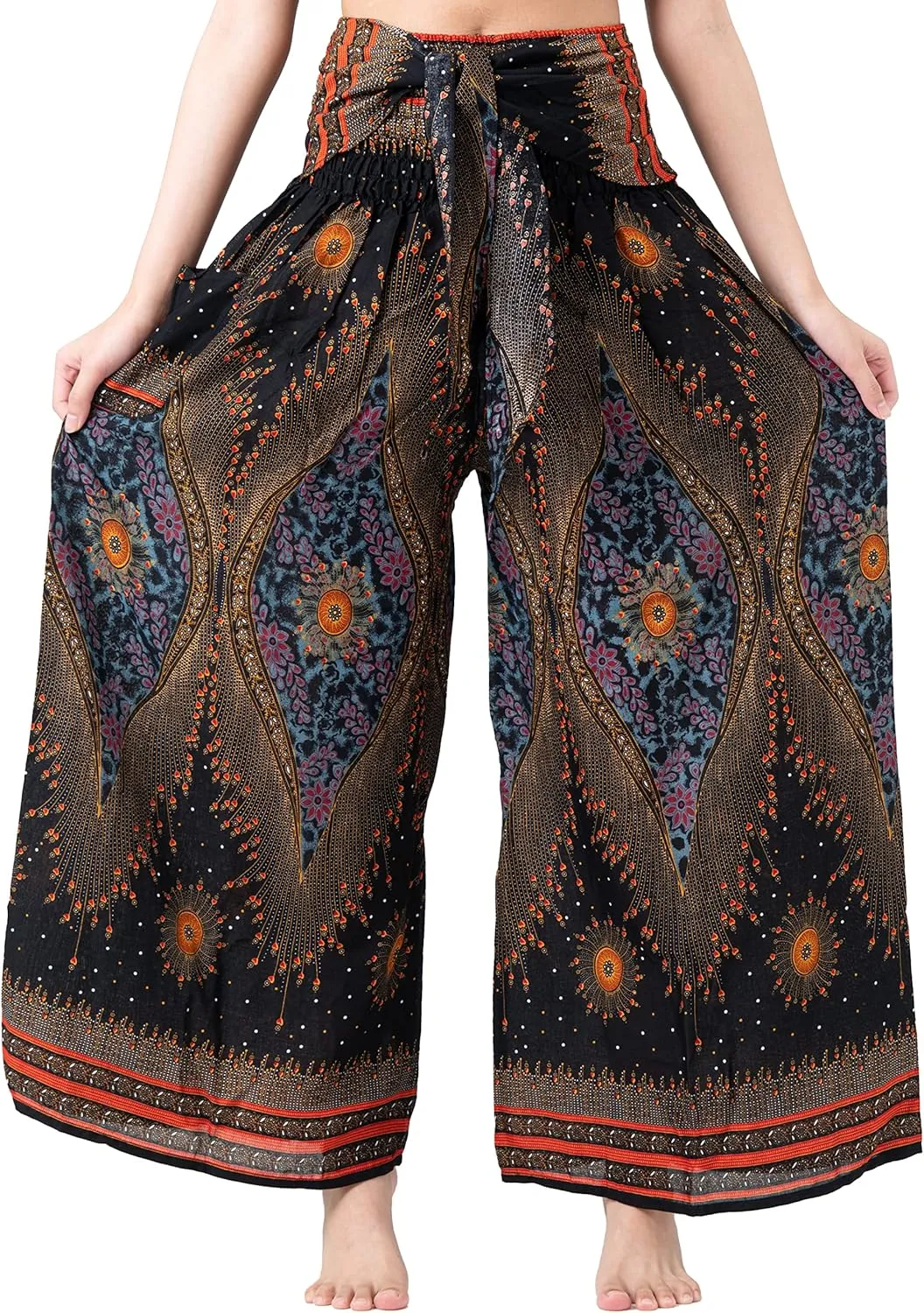 B BANGKOK PANTS Women's Boho Palazzo Pants Yoga Wide Leg Pants