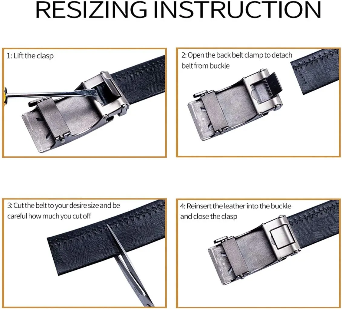 Barry.Wang Mens Ratchet Belt,Genuine Leather Belts 1 3/8" Automatic Buckle Carnival Dress Casual,Trim To Fit
