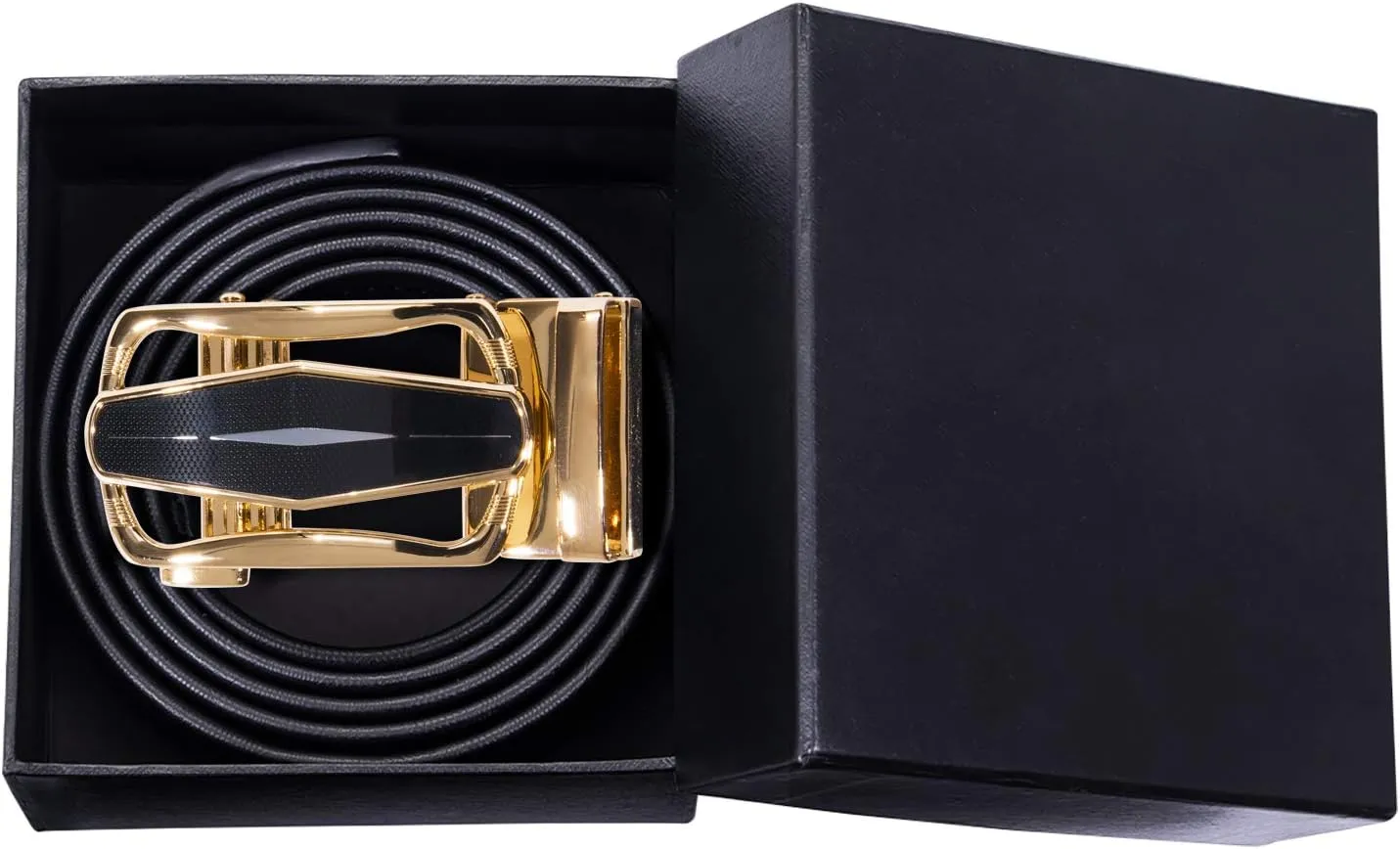 Barry.Wang Mens Ratchet Belt,Genuine Leather Belts 1 3/8" Automatic Buckle Carnival Dress Casual,Trim To Fit