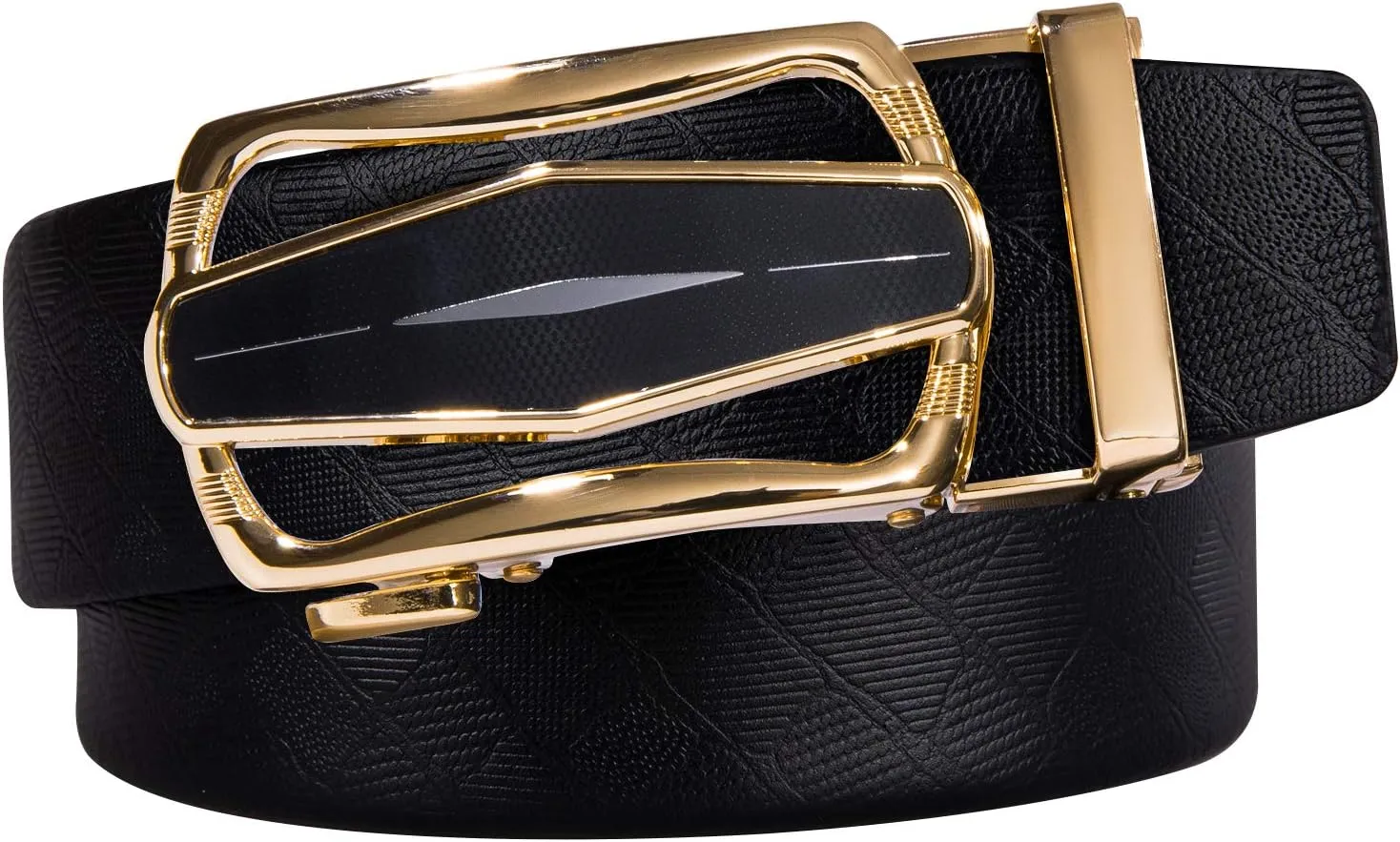 Barry.Wang Mens Ratchet Belt,Genuine Leather Belts 1 3/8" Automatic Buckle Carnival Dress Casual,Trim To Fit
