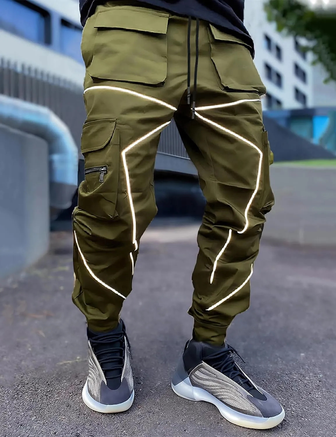 Cargo Pants for Men Reflective Joggers Tactical Sweatpants Mens Techwear Harem