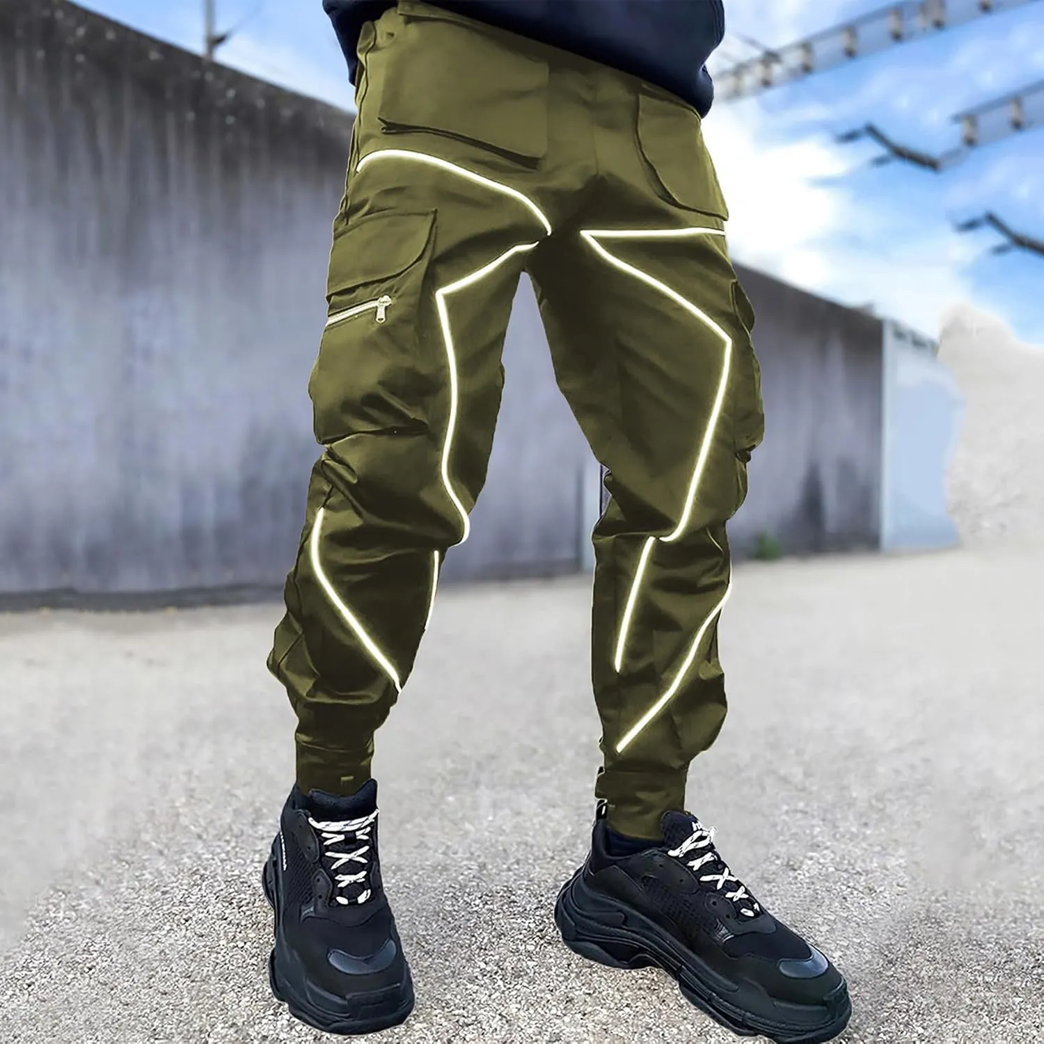 Cargo Pants for Men Reflective Joggers Tactical Sweatpants Mens Techwear Harem