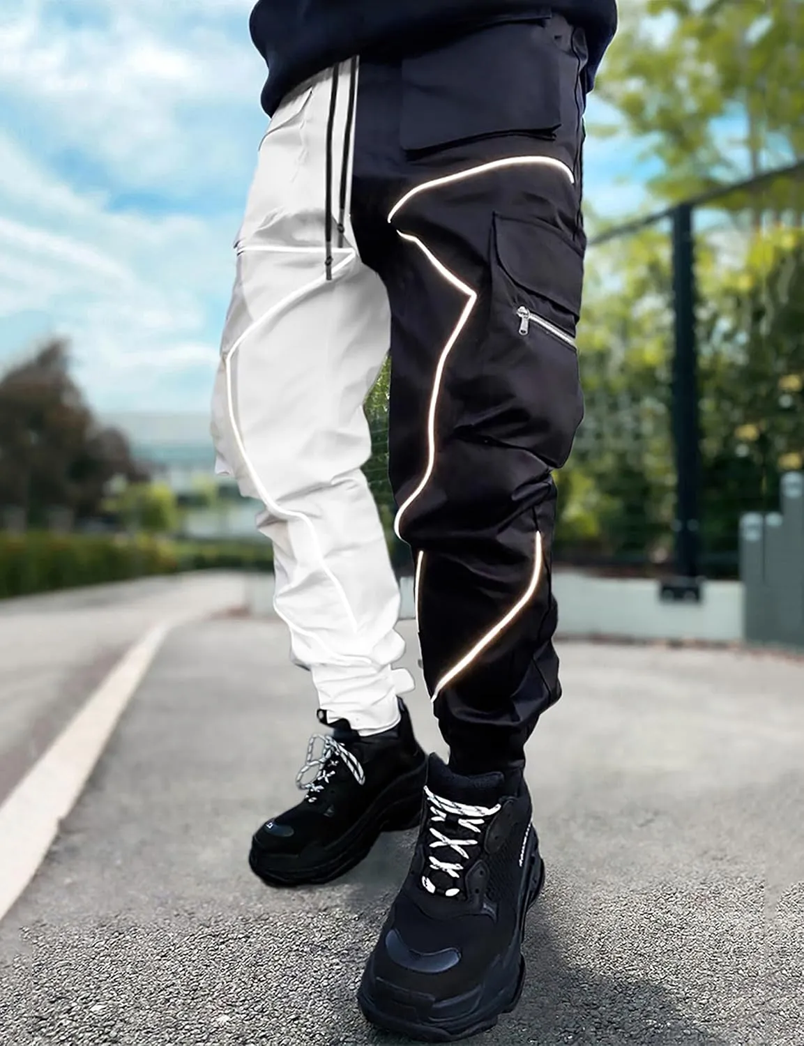 Cargo Pants for Men Reflective Joggers Tactical Sweatpants Mens Techwear Harem