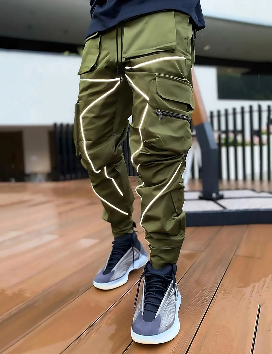 Cargo Pants for Men Reflective Joggers Tactical Sweatpants Mens Techwear Harem