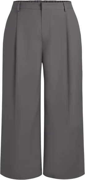 CIDER Mid Waist Pleated Pocket Wide Leg Pants Curve & Plus