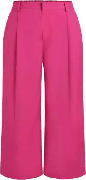 CIDER Mid Waist Pleated Pocket Wide Leg Pants Curve & Plus