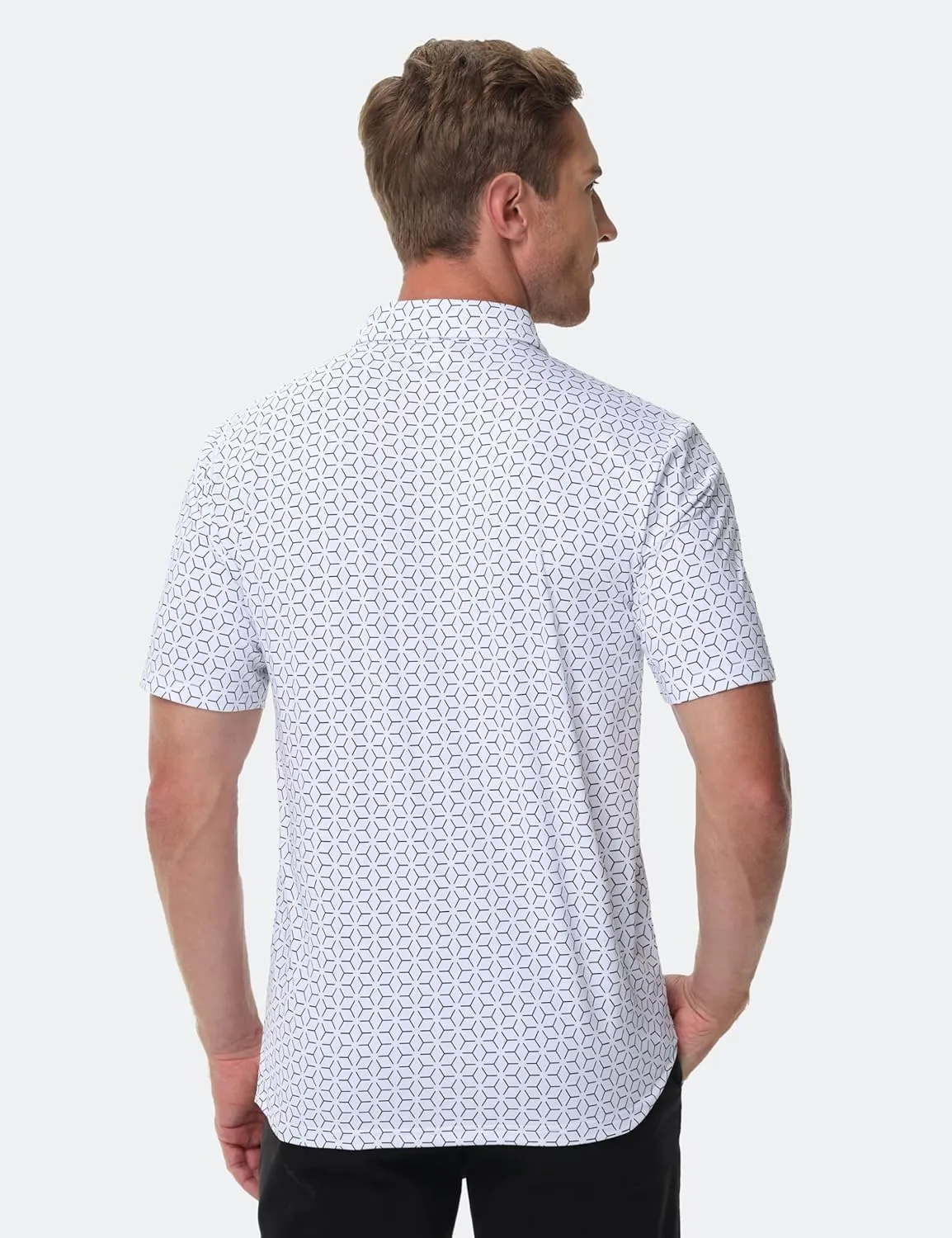 Cotrasen Mens Polo Golf Shirts Moisture Wicking Performance T-Shirts Print Breathable Short Sleeve Polo Shirt for Men