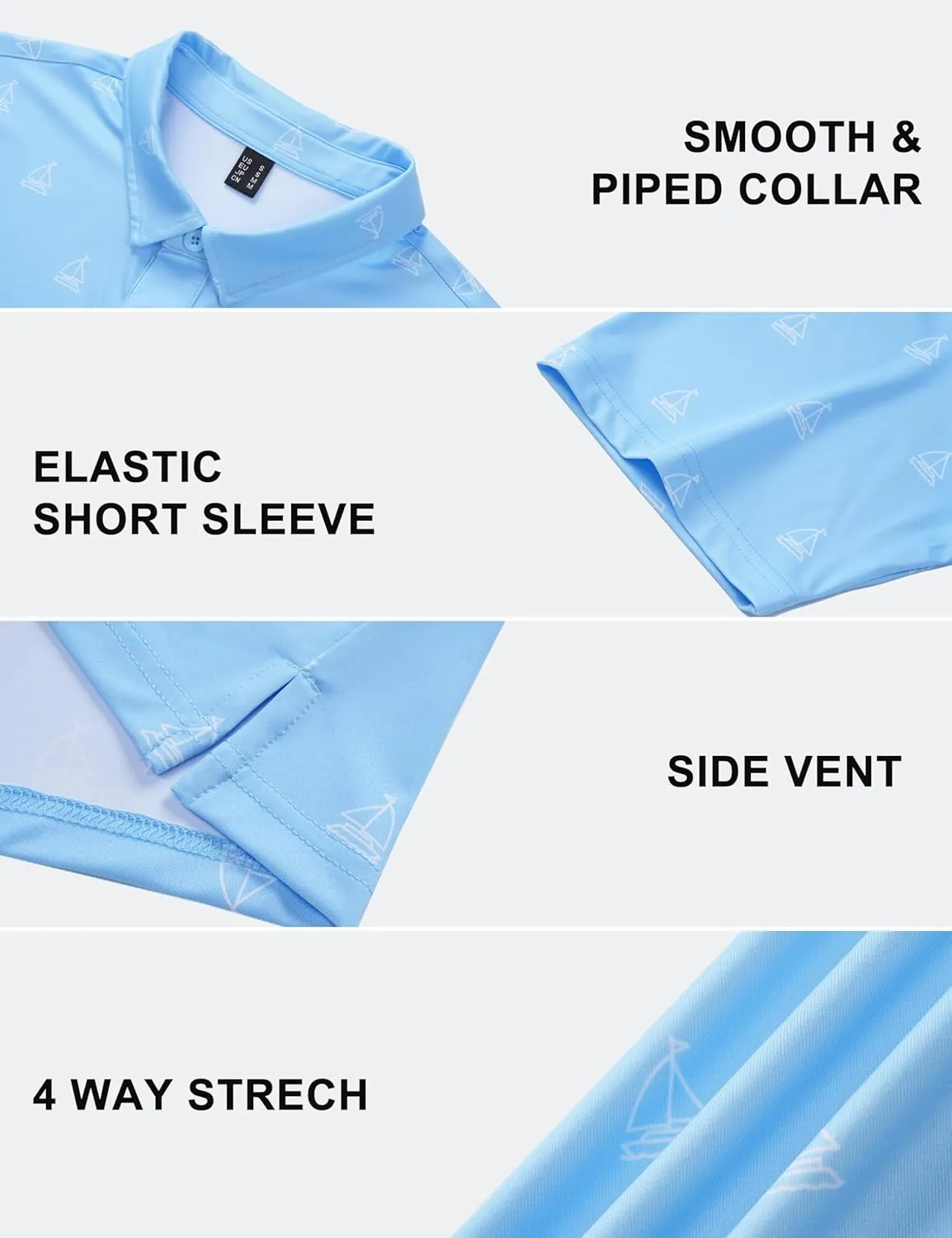 Cotrasen Mens Polo Golf Shirts Moisture Wicking Performance T-Shirts Print Breathable Short Sleeve Polo Shirt for Men