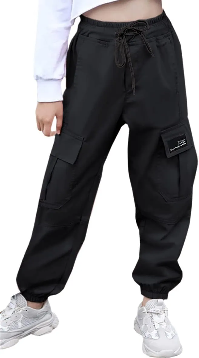 Cromoncent Girls&Womens Cargo Pants Elastic Waist Lightweight Outdoor Jogger Pants, 6 Years - XX-Large
