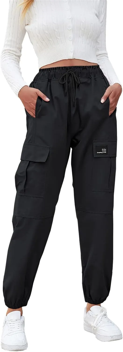 Cromoncent Girls&Womens Cargo Pants Elastic Waist Lightweight Outdoor Jogger Pants, 6 Years - XX-Large