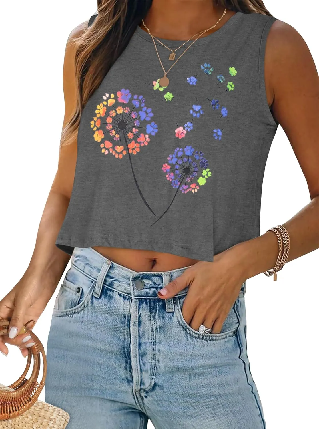 Crop Tops for Women Tank Summer Casual Sleeveless Loose Fit Basic Shirts