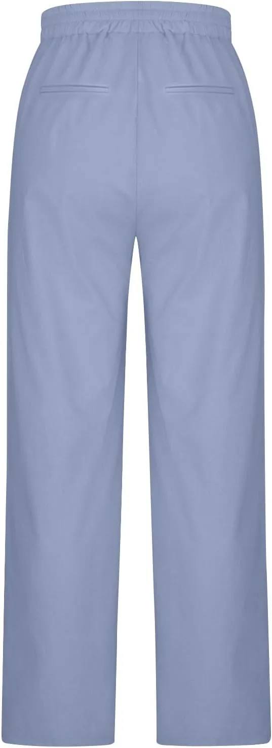 Dressy Cotton Linen Wide Leg Pants for Women Summer Casual Loose Fit Beach Trousers Basic Elastic High Waisted Lounge Pant