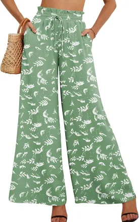Heymoments Women's Wide Leg Lounge Pants Lightweight High Waisted Adjustable Tie Knot Loose Trousers with Pockets