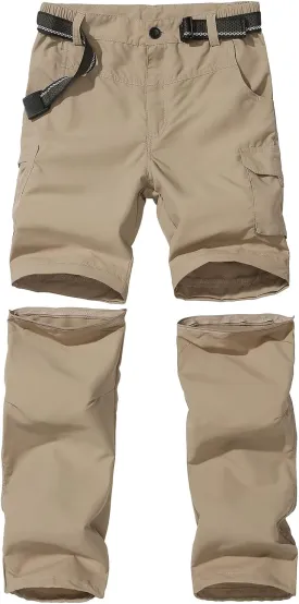 JOMLUN Boys Scout Pants Convertible Hiking Quick Dry Zip Off Pants Outdoor Climbing Casual Trouser Kids Youth Cargo Pants