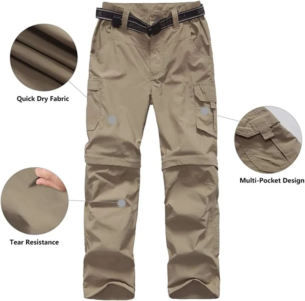 JOMLUN Boys Scout Pants Convertible Hiking Quick Dry Zip Off Pants Outdoor Climbing Casual Trouser Kids Youth Cargo Pants