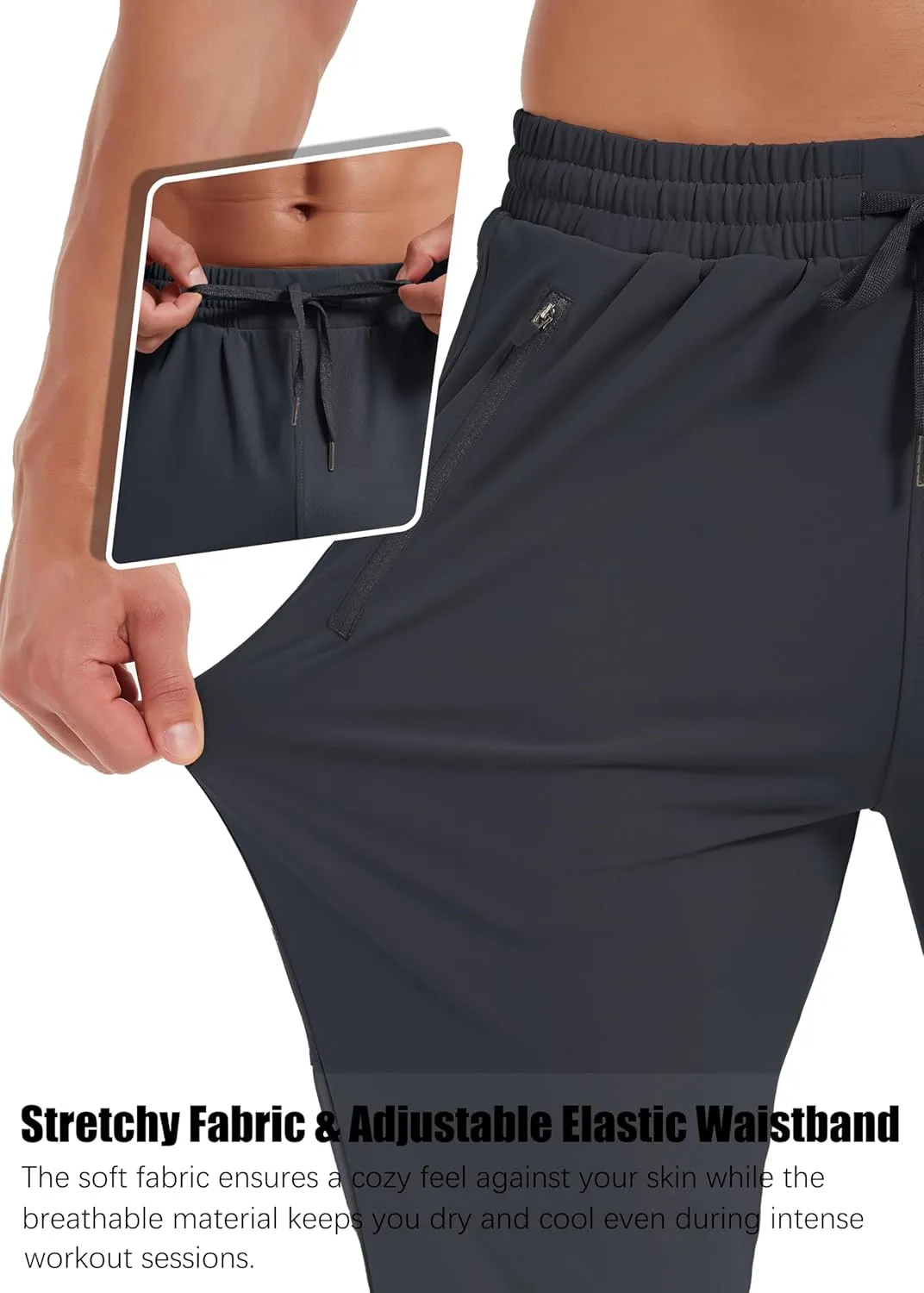 Men's Athletic Jogging Hiking Pants Lightweight Quick Dry Pants Gym Running Sweatpants Workout with Zipper Pockets