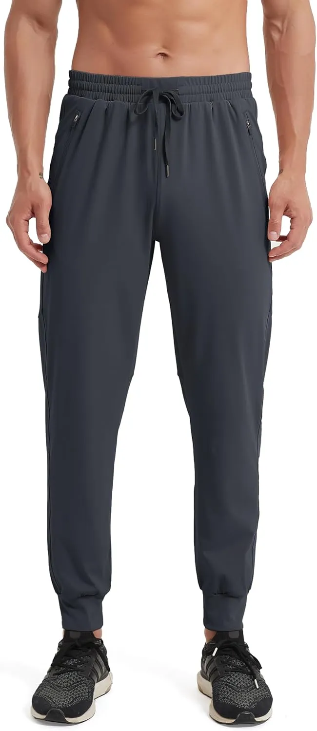 Men's Athletic Jogging Hiking Pants Lightweight Quick Dry Pants Gym Running Sweatpants Workout with Zipper Pockets