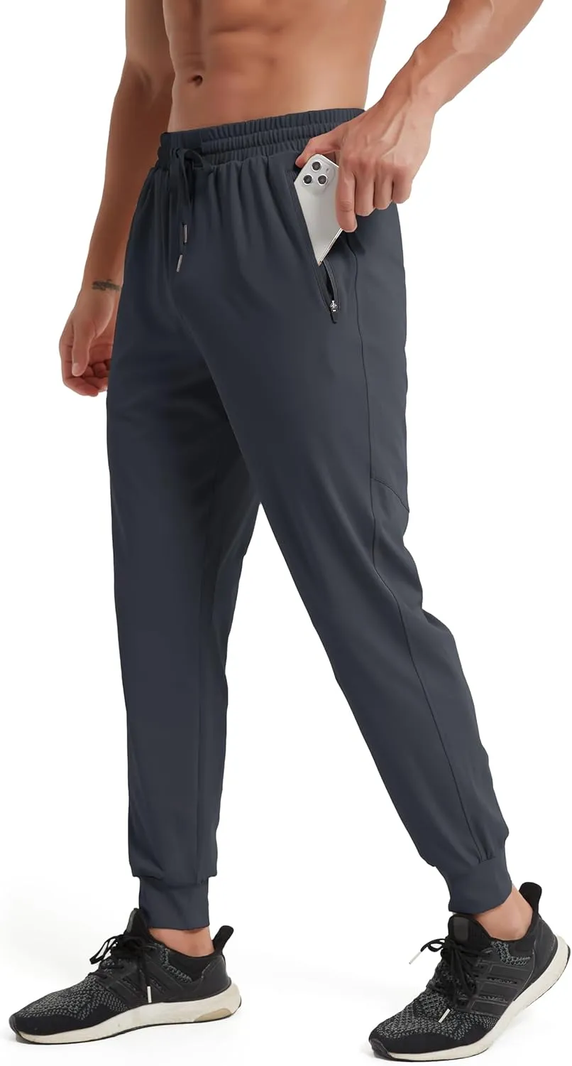 Men's Athletic Jogging Hiking Pants Lightweight Quick Dry Pants Gym Running Sweatpants Workout with Zipper Pockets