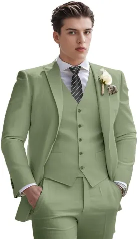 Men's Linen Suit 3 Piece Summer Slim Fit Retro Blazer Suits Set Beach Wedding Party Groomsmen Prom Jacket Vest Pants