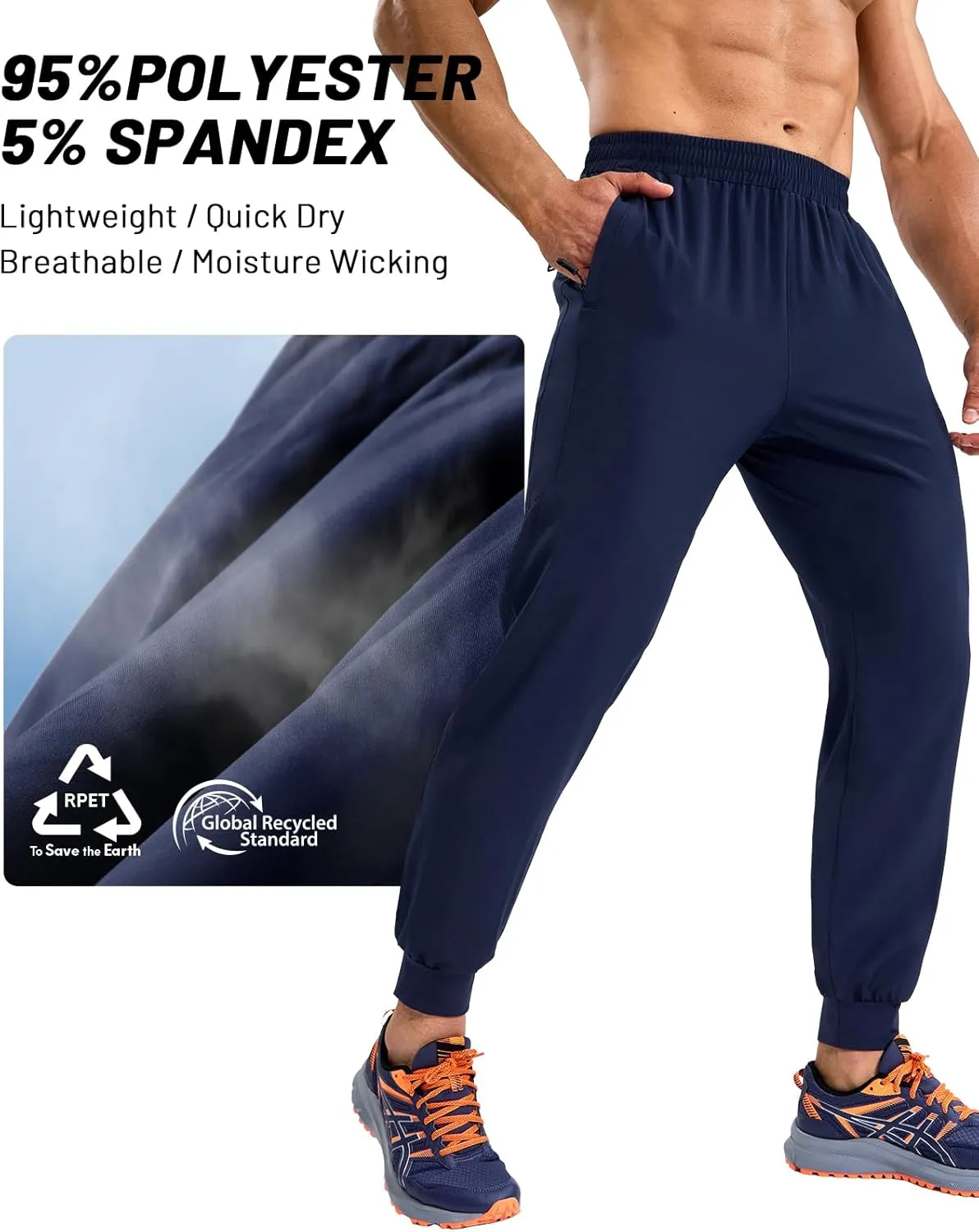 MIER Men's Athletic Running Pants Lightweight Workout Gym Joggers Dry Fit Track Active Sweatpants with Zipper Pockets