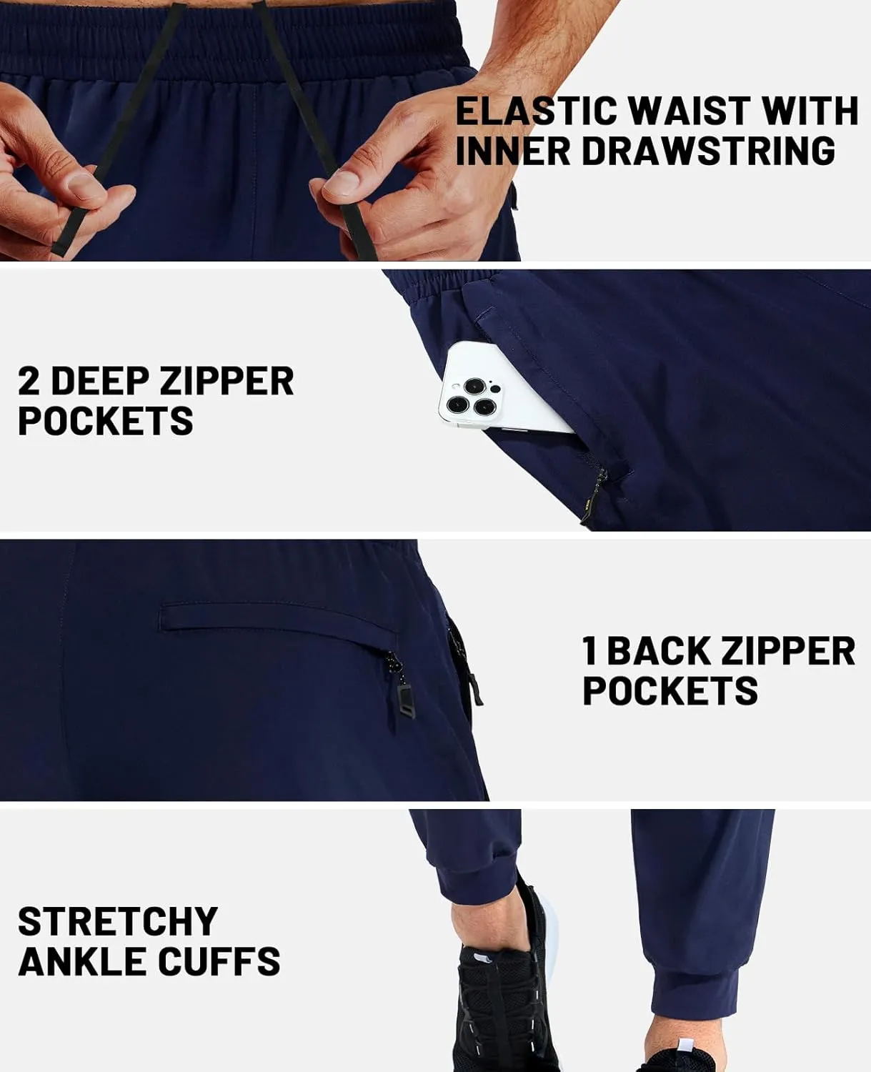 MIER Men's Athletic Running Pants Lightweight Workout Gym Joggers Dry Fit Track Active Sweatpants with Zipper Pockets