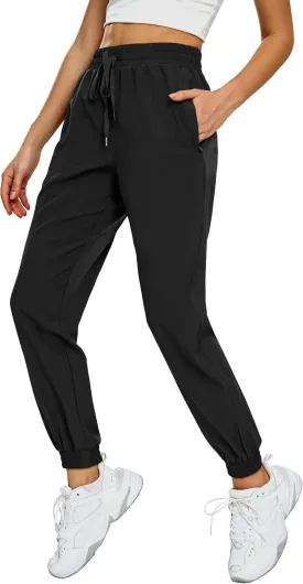 MIER Women's Lightweight Jogger Pants with Zipper Pockets Running Athletic Hiking Travel Drawstring Pants, Quick Dry