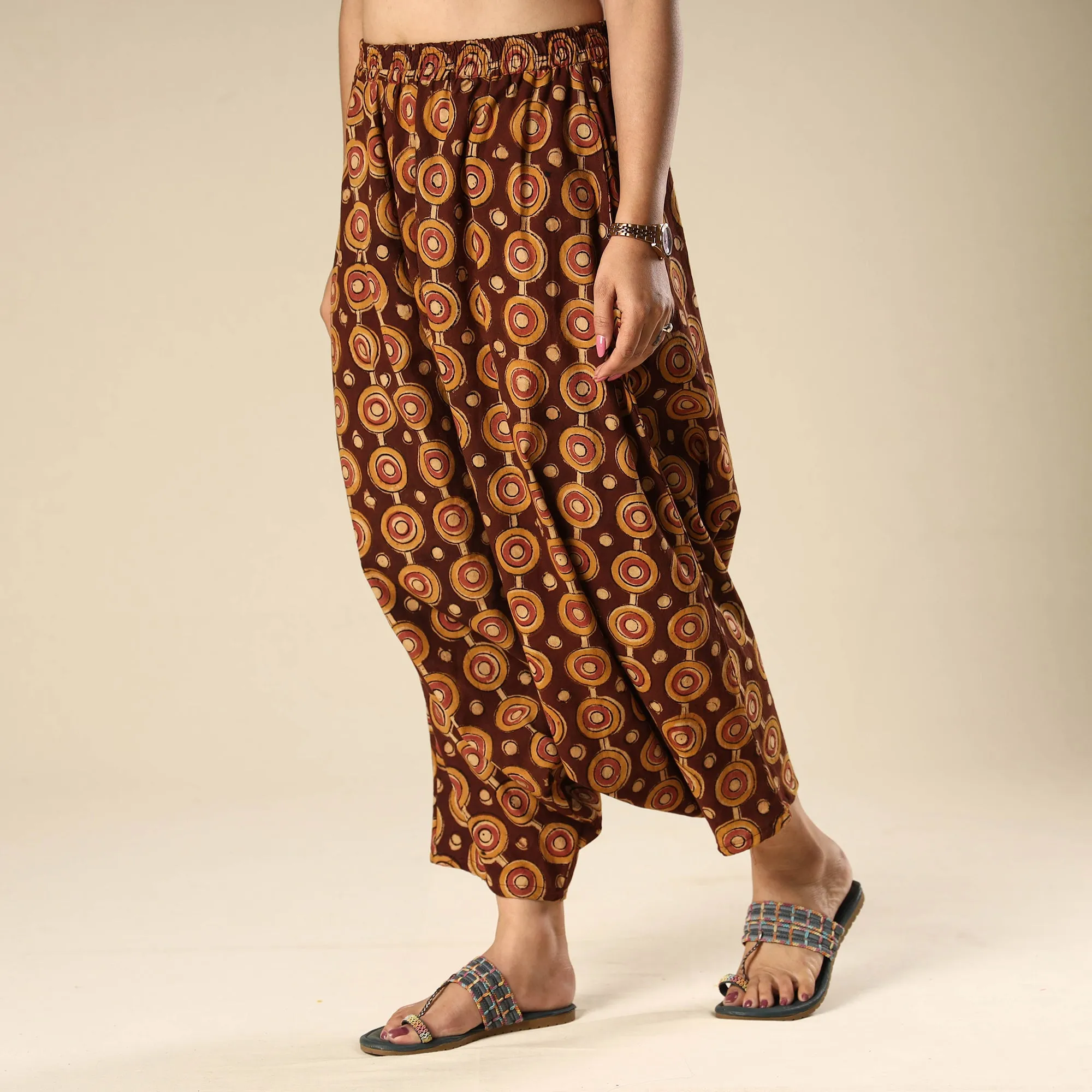 Multicolor - Kalamkari Block Printed Cotton Elasticated Harem Pant