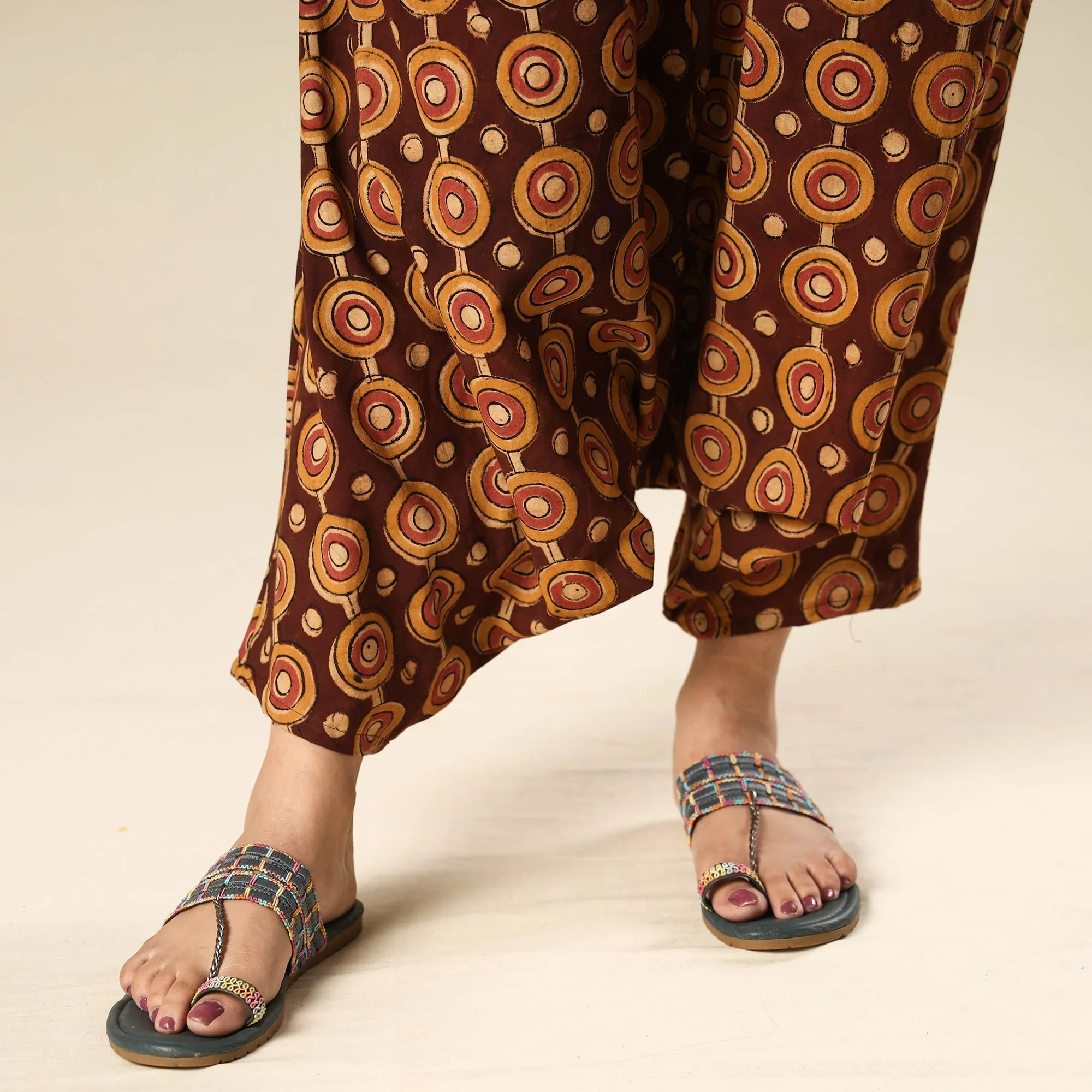 Multicolor - Kalamkari Block Printed Cotton Elasticated Harem Pant