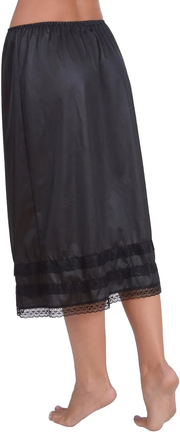 Patricia Lingerie Women's Soft Satin Snip It Half Slip Custom Length Cling Free with Lace Trim, Elastic Waistband
