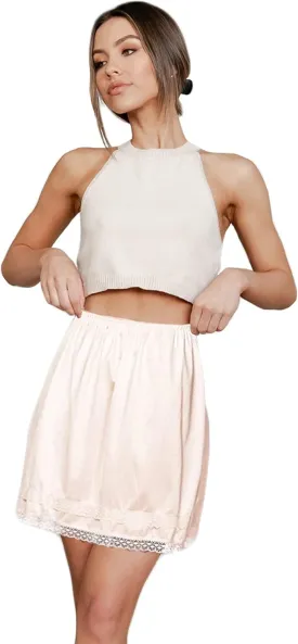 Patricia Lingerie Women's Soft Satin Snip It Half Slip Custom Length Cling Free with Lace Trim, Elastic Waistband