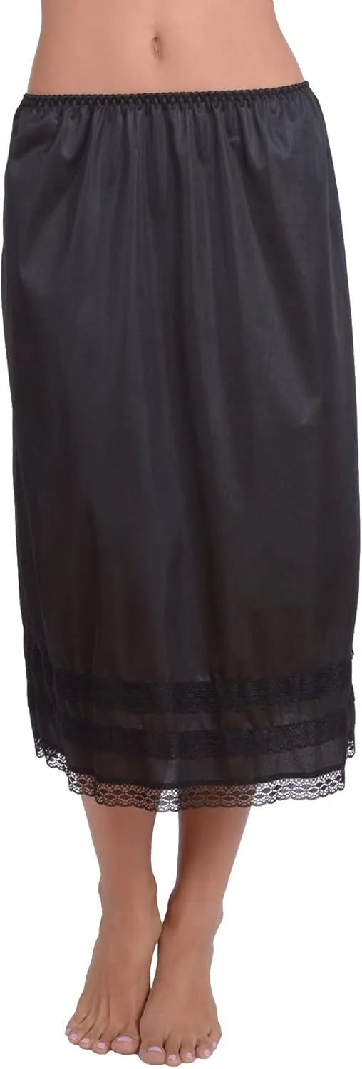Patricia Lingerie Women's Soft Satin Snip It Half Slip Custom Length Cling Free with Lace Trim, Elastic Waistband