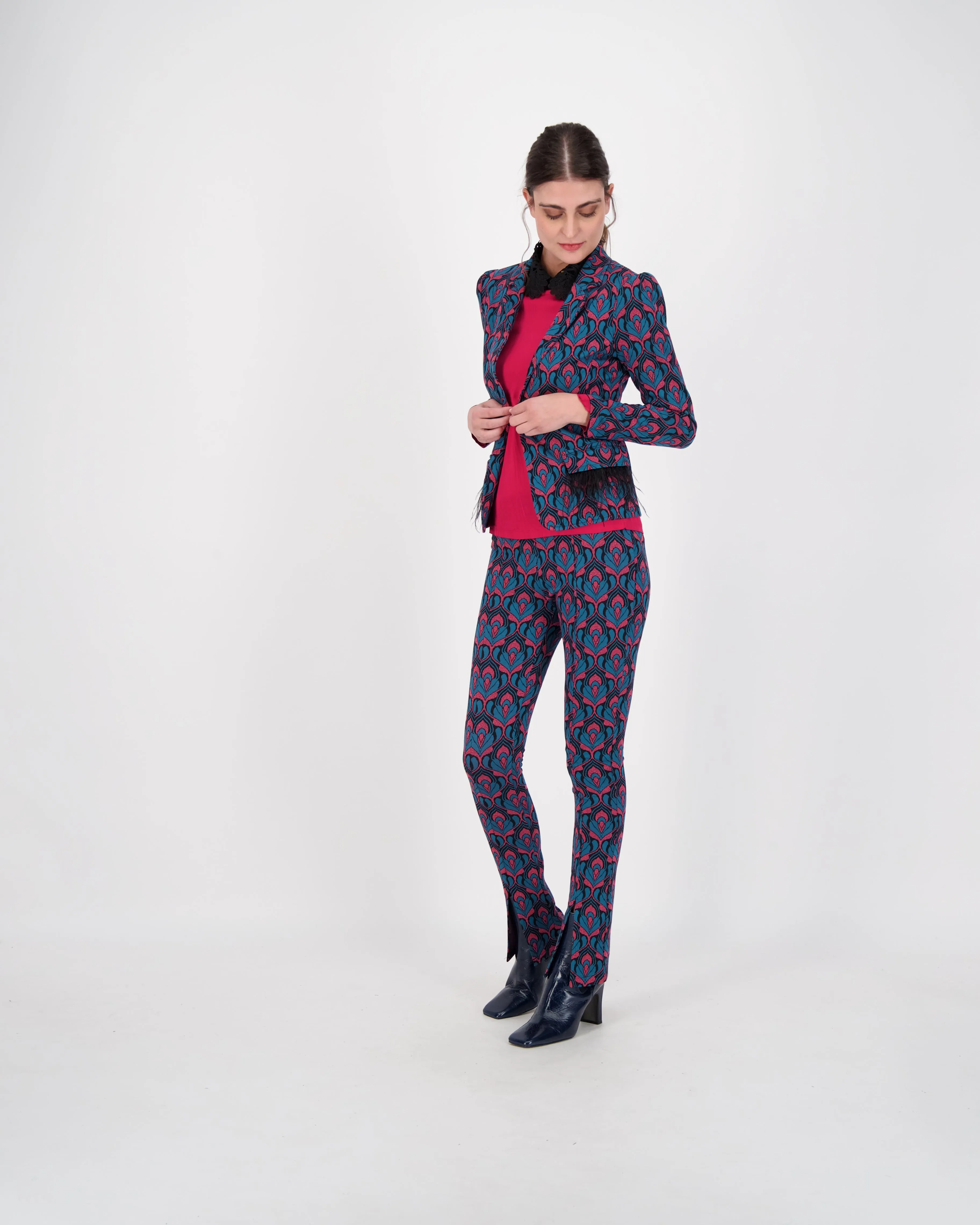 Patterned Split Hem Pants