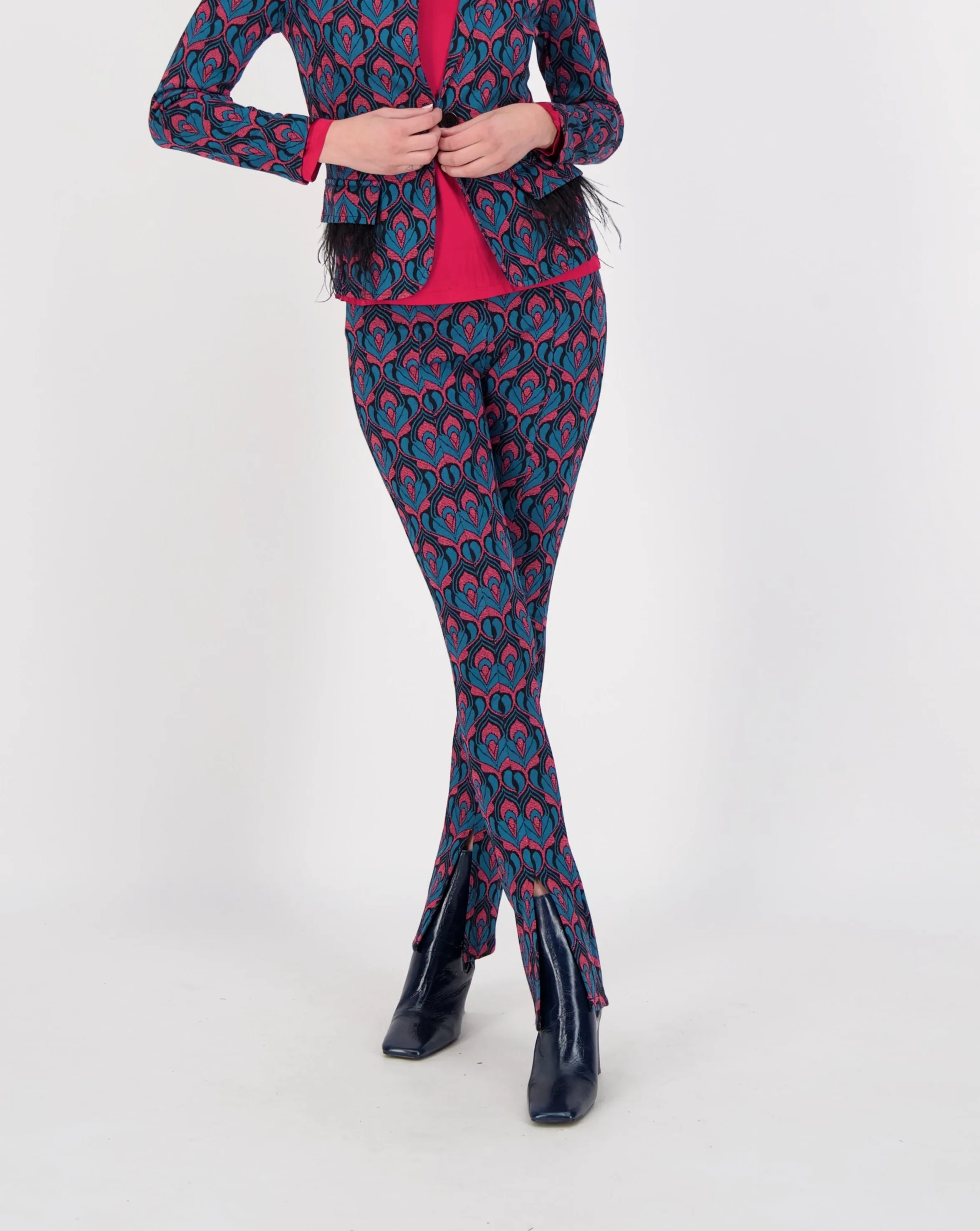 Patterned Split Hem Pants