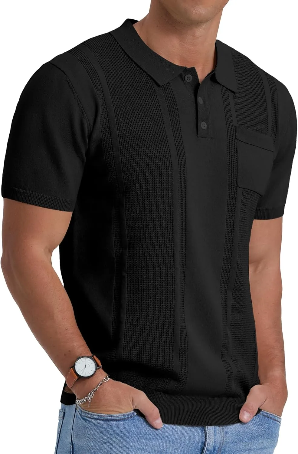 Sailwind Mens Textured Knit Polo Shirts Short Sleeve Summer Collared T Shirt with Pocket