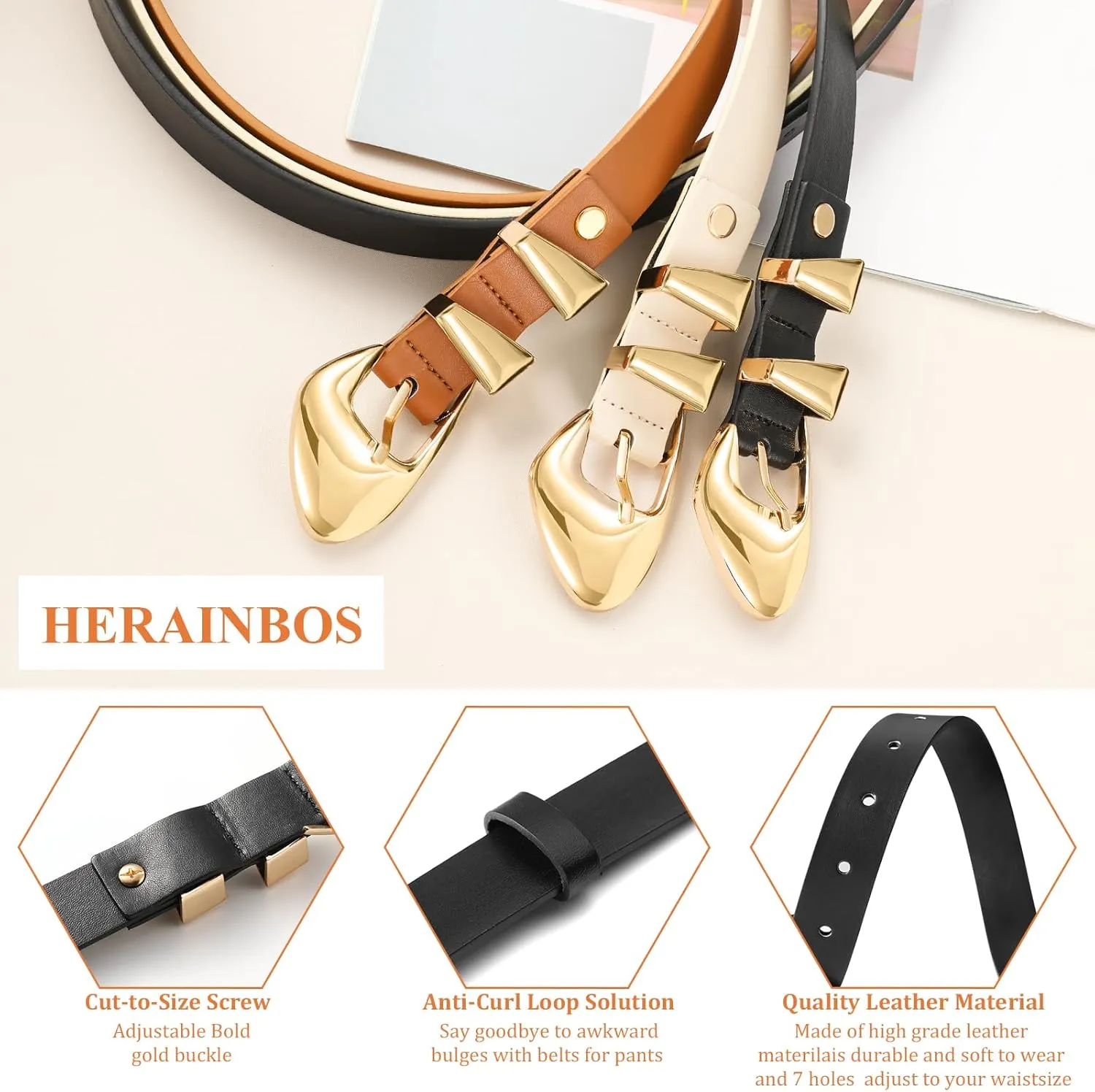 Skinny Belt, Black Leather Belt Women Belts for Jeans Dresses Pants with Adjustable belt Buckle 1 Width