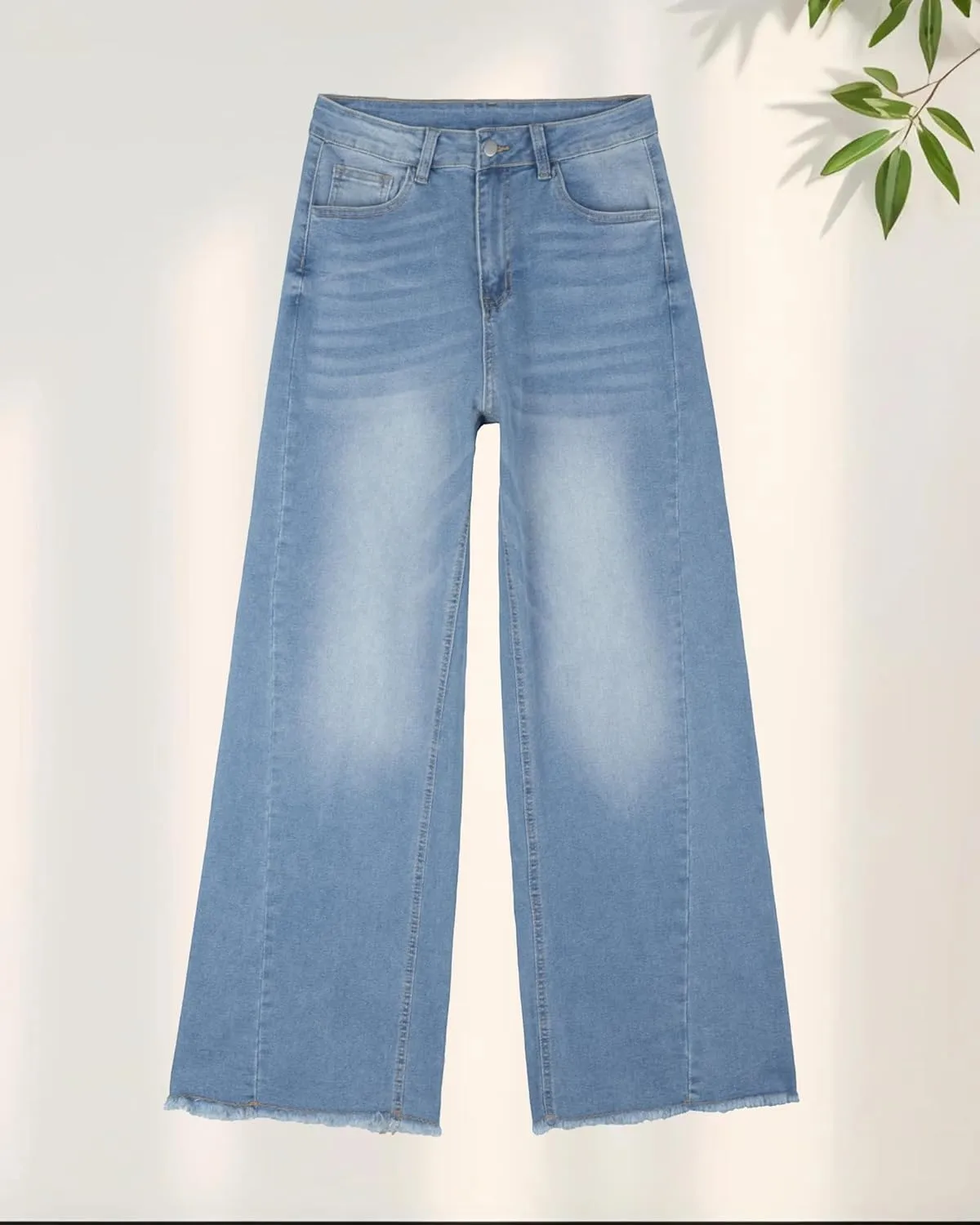 Trendy Women's Baggy Wide Leg Jeans High Rise Stretchy Denim Pants with Raw Hem & Comfort Fit