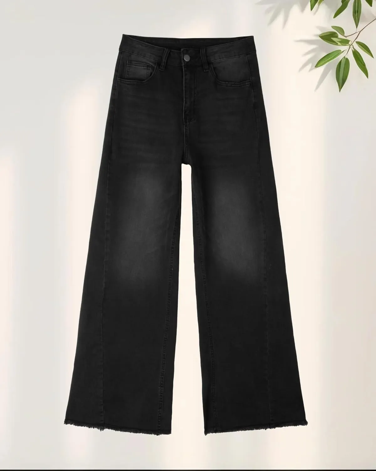 Trendy Women's Baggy Wide Leg Jeans High Rise Stretchy Denim Pants with Raw Hem & Comfort Fit