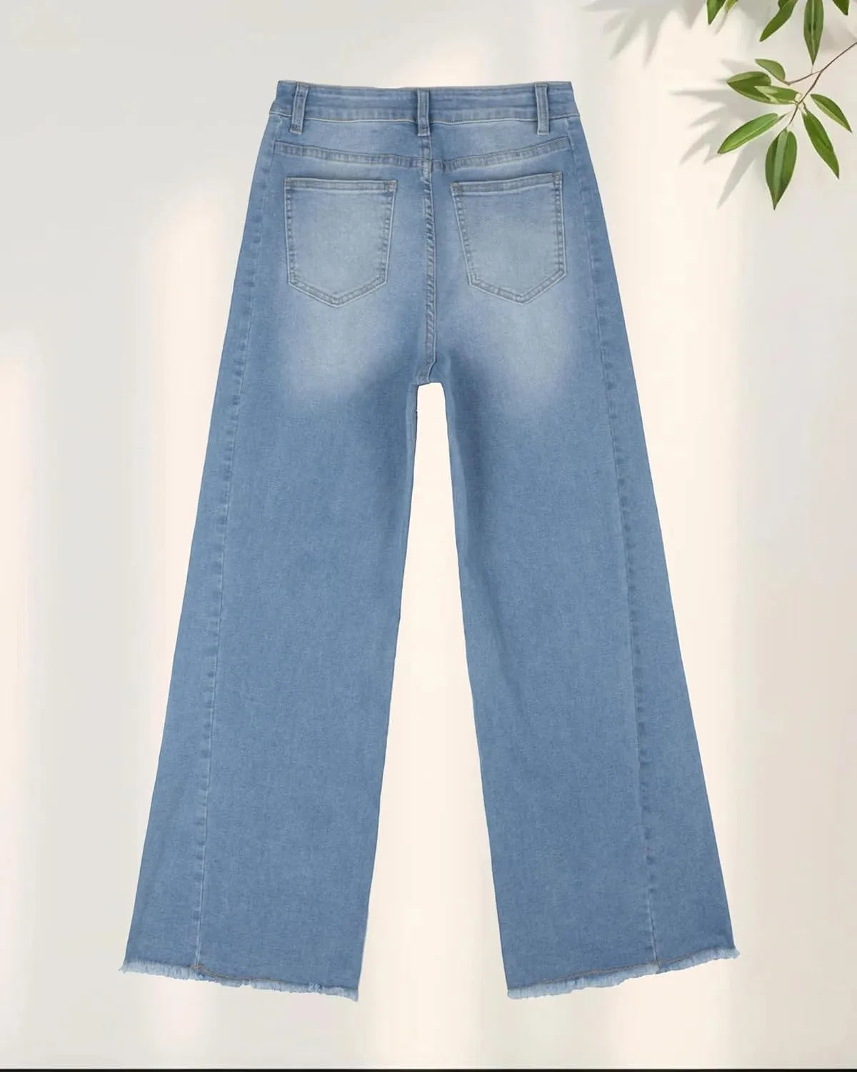 Trendy Women's Baggy Wide Leg Jeans High Rise Stretchy Denim Pants with Raw Hem & Comfort Fit