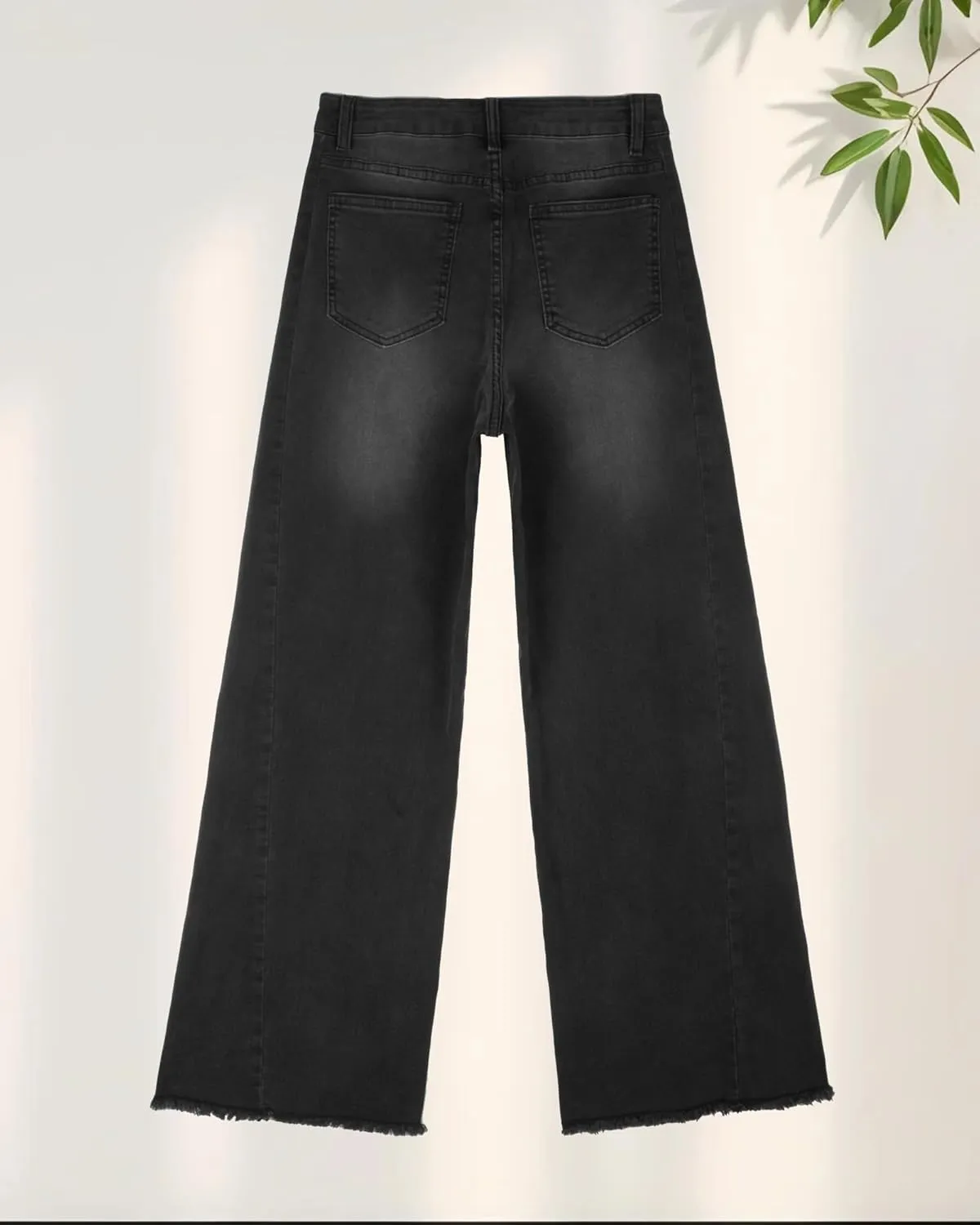 Trendy Women's Baggy Wide Leg Jeans High Rise Stretchy Denim Pants with Raw Hem & Comfort Fit