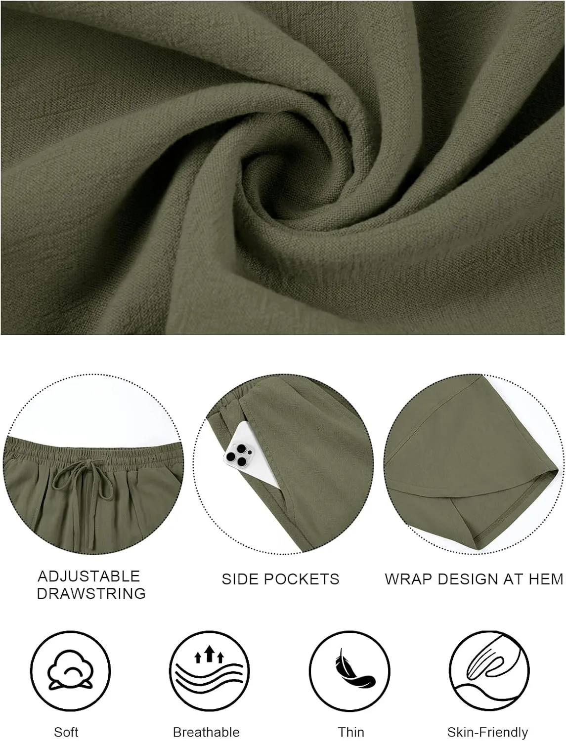 Womens Barrel Harem Linen Pants Wide Leg Pants Baggy Sweatpants Palazzo Drawstring Elastic Waist with Pockets Beach