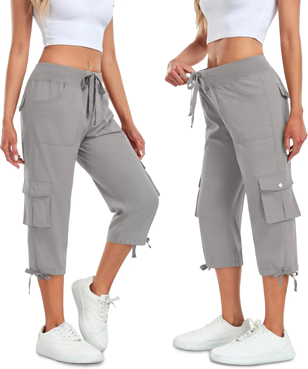 Women's Cargo Capris Pants Lightweight Quick Dry Hiking Pants Baggy Casual Outdoor Travel Cute Pants with 6 Pockets