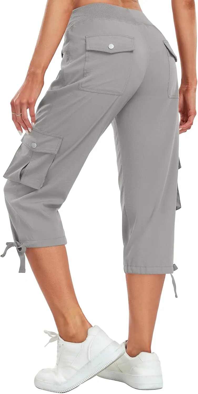 Women's Cargo Capris Pants Lightweight Quick Dry Hiking Pants Baggy Casual Outdoor Travel Cute Pants with 6 Pockets