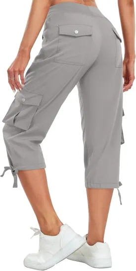 Women's Cargo Capris Pants Lightweight Quick Dry Hiking Pants Baggy Casual Outdoor Travel Cute Pants with 6 Pockets