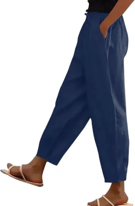 Women's Fashion Elastic Lightweight Breathable Lace Trim Vintage Casual Dressy Loose Fit Pants