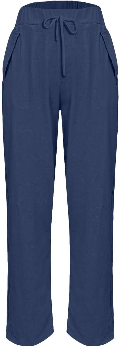 Women's Fashion Elastic Lightweight Breathable Lace Trim Vintage Casual Dressy Loose Fit Pants