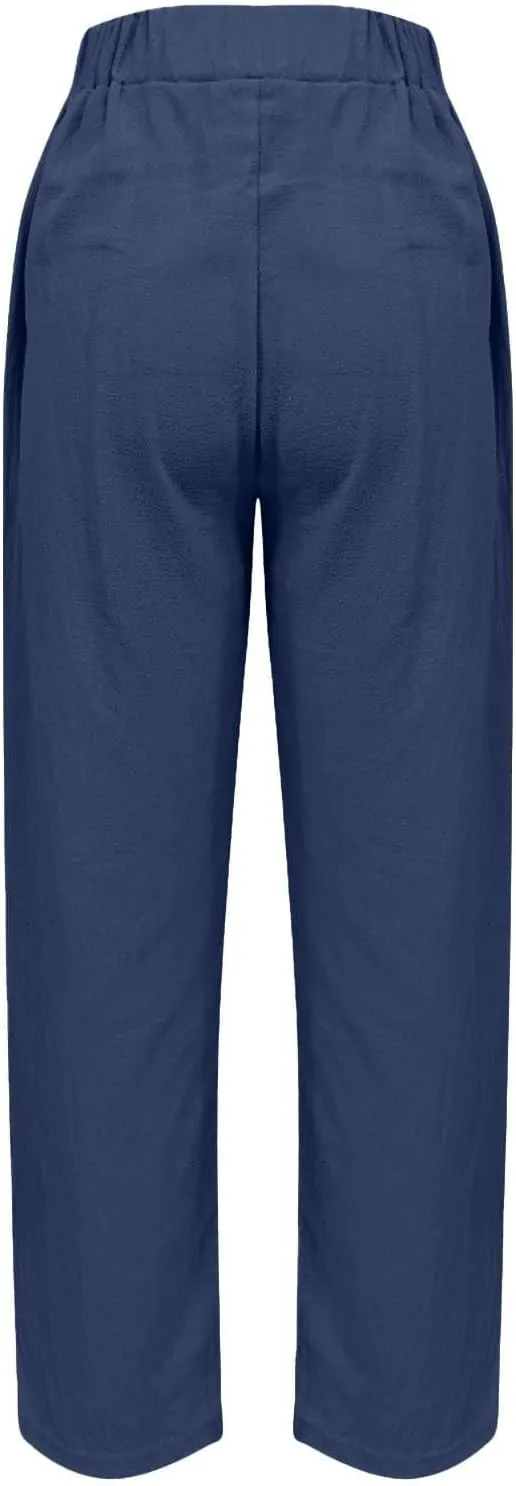 Women's Fashion Elastic Lightweight Breathable Lace Trim Vintage Casual Dressy Loose Fit Pants