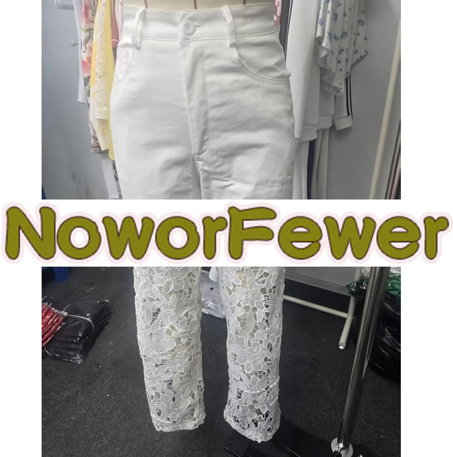 Women's Lace Patchwork Hollow Jeans, High Waisted Casual Vintage Baggy Straight Wide Leg Denim Pants Trouser