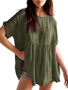 Women's Plus Size Summer Babydoll Tops, Casual Loose Fit Peplum Oversized Tunic Shirts